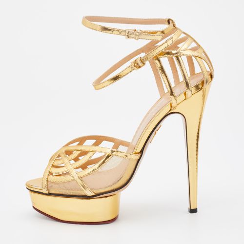 Metallic Patent Leather and Mesh Platform Ankle Strap Sandals Size 41 - Charlotte Olympia - Modalova