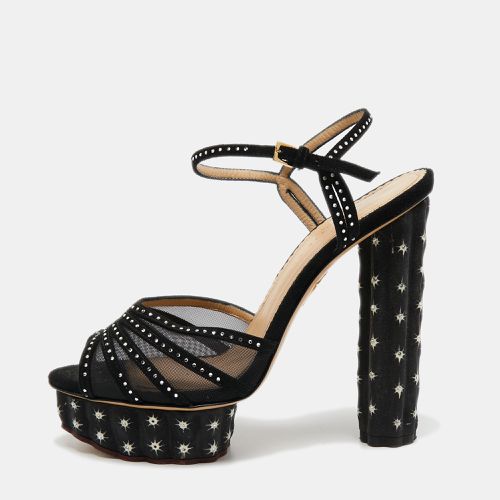 Suede and Mesh Cactus Crystal Studded Ankle Strap Platform Sandals Size 40 - Charlotte Olympia - Modalova