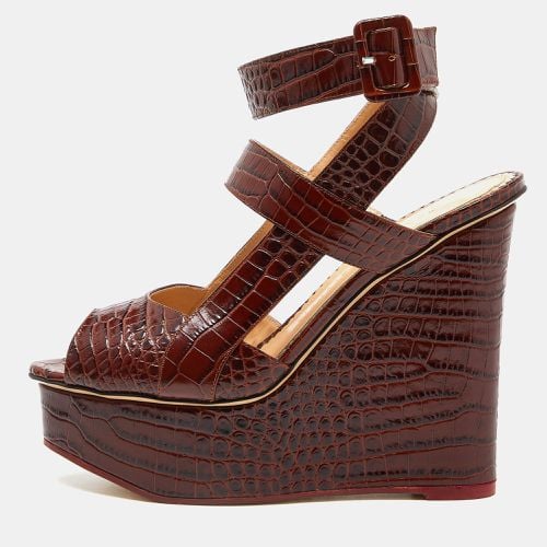 Croc Embossed Leather Ankle Strap Wedge Sandals Size 39 - Charlotte Olympia - Modalova