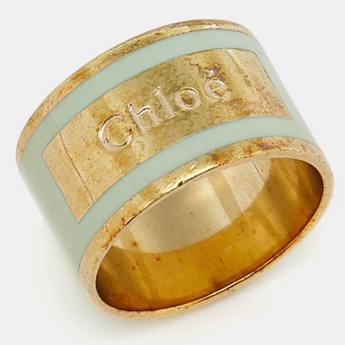 Chloé Mint Enamel Gold Tone Band Ring Size EU 53 - Chloe - Modalova