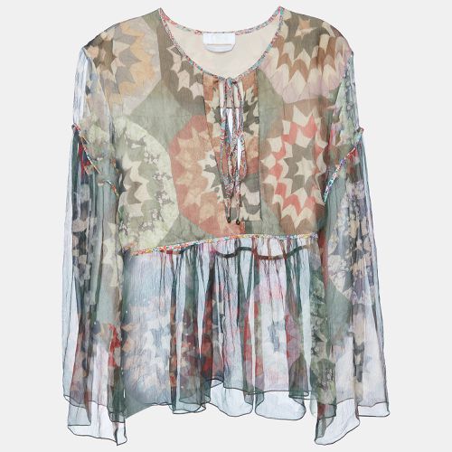 Rosace Patchwork Print Silk Crepe Flared Blouse L - Chloe - Modalova