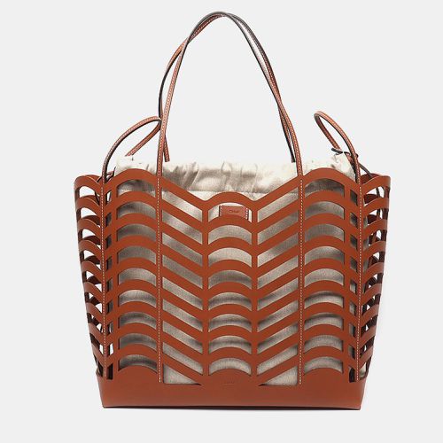 Beige/ Leather and Canvas Kayan Cabas Tote Bag - Chloe - Modalova