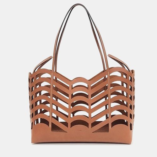 Beige/ Leather and Canvas Kayan Cabas Tote Bag - Chloe - Modalova