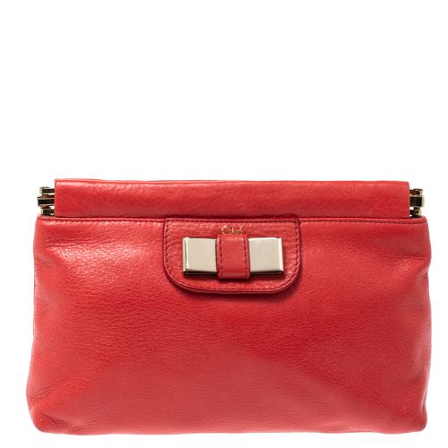 Coral Leather Bow Clutch - Chloe - Modalova