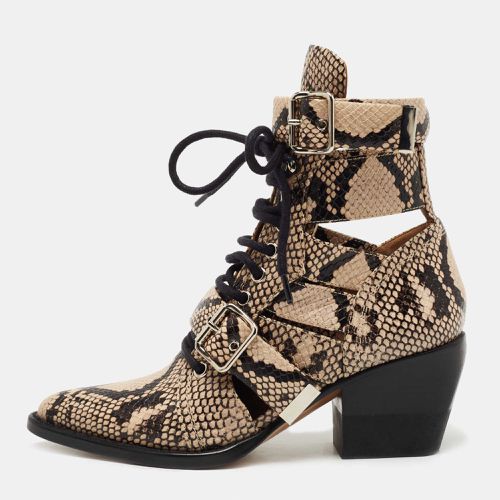 Brown/Black Python Embossed Leather Rylee Ankle Boots Size 36 - Chloe - Modalova