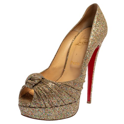 Gold Glitter Fabric Knotted Peep Toe Pumps Size 39 - Christian Louboutin - Modalova