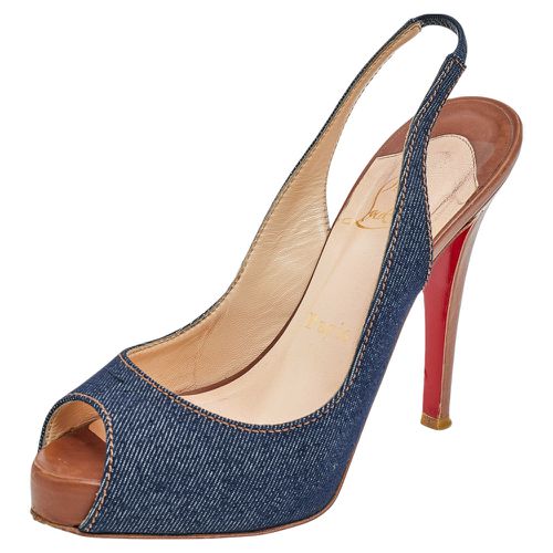 Denim Fabric Lady Peep Toe Slingback Platform Sandals Size 36 - Christian Louboutin - Modalova