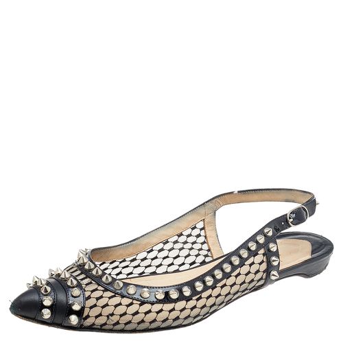 Leather And Mesh Spiked Flat Sandals Size 37 - Christian Louboutin - Modalova