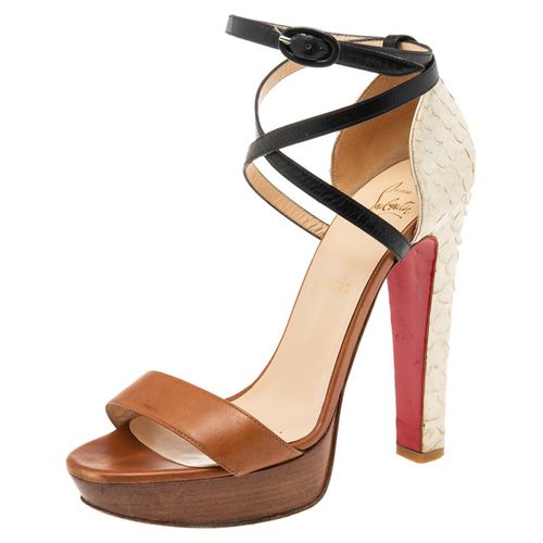 White Python And Leather Platform Ankle Strap Sandals Size 39 - Christian Louboutin - Modalova