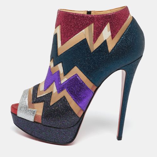 Glitter and Mesh Ziggy Peep-Toe Ankle Booties Size 38 - Christian Louboutin - Modalova