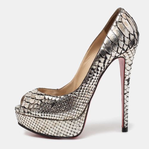 Silver Python Leather Lady Peep Toe Platform Pumps Size 37.5 - Christian Louboutin - Modalova