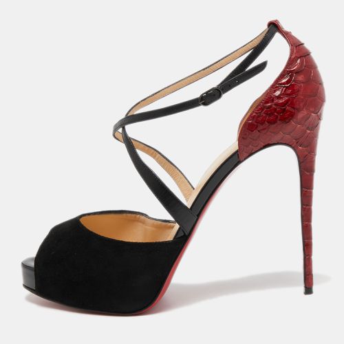 Dark Red Leather, Suede and Python Cross Me Sandals Size 40.5 - Christian Louboutin - Modalova