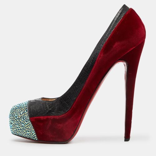 Black Velvet and Ostrich Leg Strass Calypso Pumps Size 41.5 - Christian Louboutin - Modalova