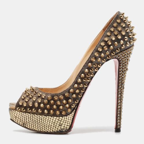 Metallic Lurex Fabric Lady Peep Toe Spikes Platform Pumps Size 38.5 - Christian Louboutin - Modalova