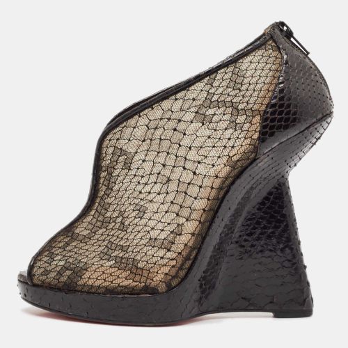 Mesh And Python Leather Janet Wedge Booties Size 39 - Christian Louboutin - Modalova