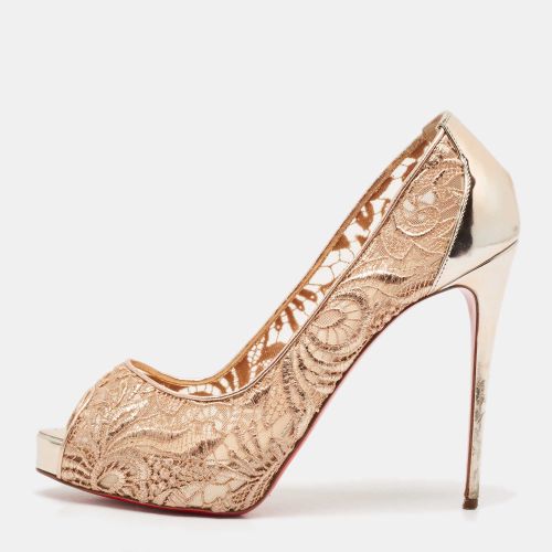 Floral Lace and Leather Lady Peep Toe Platform Pumps Size 40 - Christian Louboutin - Modalova