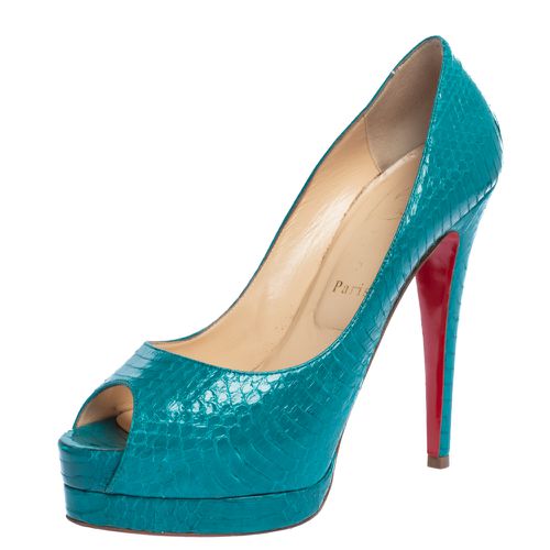 Turquoise Snakeskin Lady Peep Toe Platform Pumps Size 39 - Christian Louboutin - Modalova