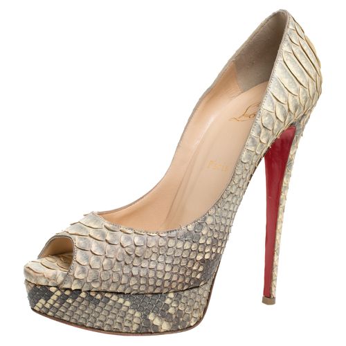 Grey/ Python Leather Altadama Peep Toe Platform Pumps Size 41 - Christian Louboutin - Modalova