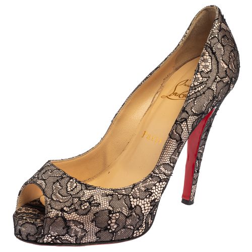 Light Pink Lace And Satin Very Prive Peep Toe Platform Pumps Size 37.5 - Christian Louboutin - Modalova