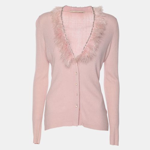 Stretch Knit and Feather Long Sleeve Cardigan L - Class by Roberto Cavalli - Modalova