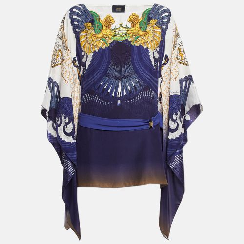 Navy Printed Satin Silk Kaftan Top M - Class by Roberto Cavalli - Modalova