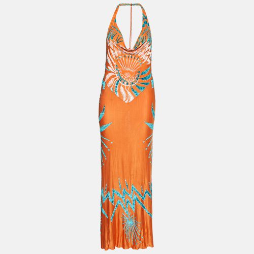 Jersey Velvet Textured Halter Neck Maxi Dress L - Class by Roberto Cavalli - Modalova