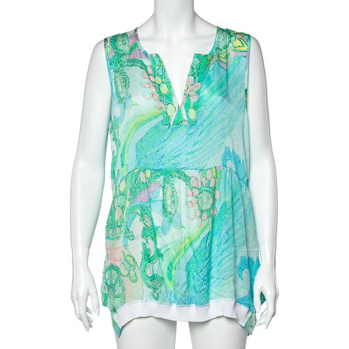 Printed Silk Rib Knit Trim Detailed Top L - Class by Roberto Cavalli - Modalova