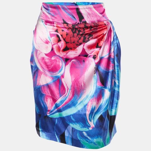 Printed Silk Satin Pleated Mini Skirt M - Class by Roberto Cavalli - Modalova