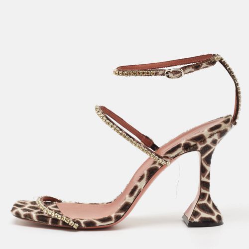 Beige Animal Print Calf Hair Crystal Embellished Gilda Sandals Size 41 - Amina Muaddi - Modalova