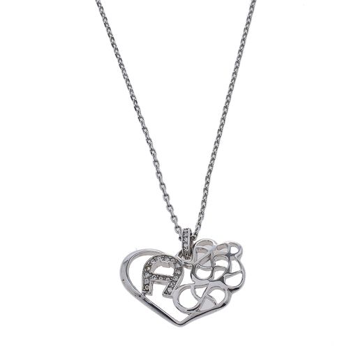 Tone Crystal Logo Heart Pendant Necklace - Aigner - Modalova