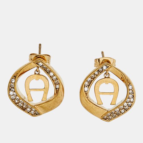 Tone Logo Crystal Detail Stud Earrings - Aigner - Modalova