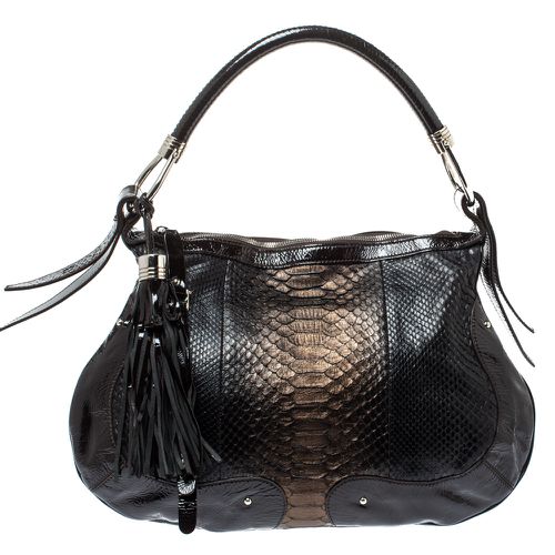 Dark Python and Patent Leather Tassel Hobo - Aigner - Modalova