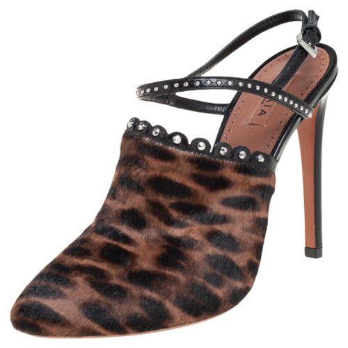 Leopard Print Calf Hair And Black Studded Leather Slingback Sandals Size 37 - Alaia - Modalova