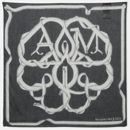 Navy Printed Cotton Blend Scarf - Alexander McQueen - Modalova