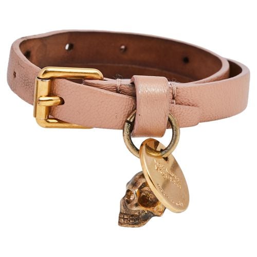 Skull Charm Leather Gold Tone Double Wrap Bracelet - Alexander McQueen - Modalova