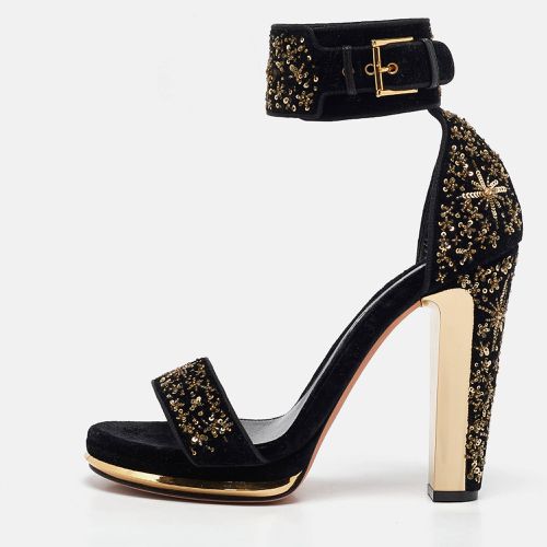 Velvet Embellished Ankle Strap Sandals Size 39 - Alexander McQueen - Modalova