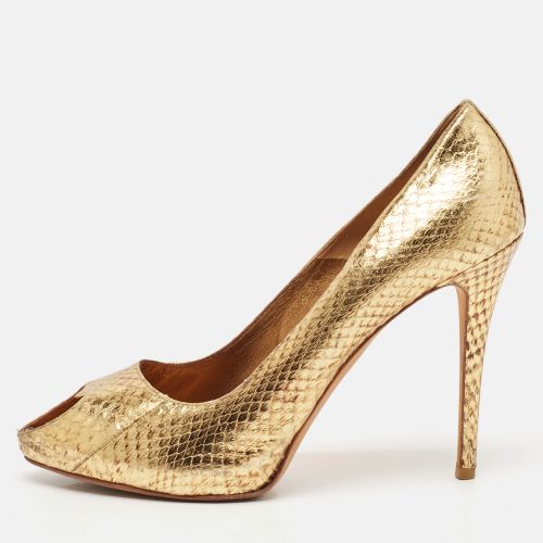 Gold Python Embossed Leather Heart Peep Toe Pumps Size 40.5 - Alexander McQueen - Modalova