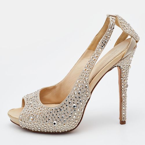 Satin Crystal Embellished Peep Toe Pumps Size 38.5 - Alexander McQueen - Modalova