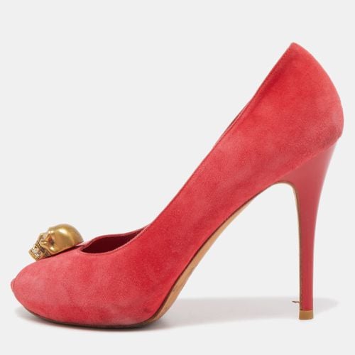 Suede Skull Peep Toe Pumps Size 37 - Alexander McQueen - Modalova