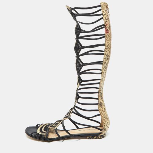 Snakeskin Leather Abbe Gladiator Flat Sandals Size 38.5 - Alexandre Birman - Modalova