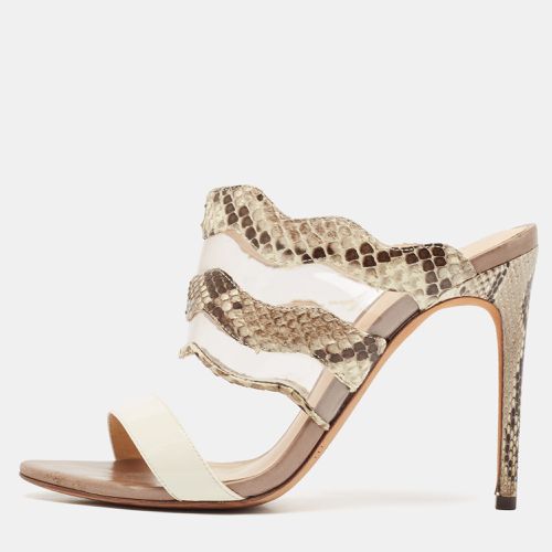 Beige/Brown Patent Leather And Python Open Toe Slide Sandals Size 37 - Alexandre Birman - Modalova