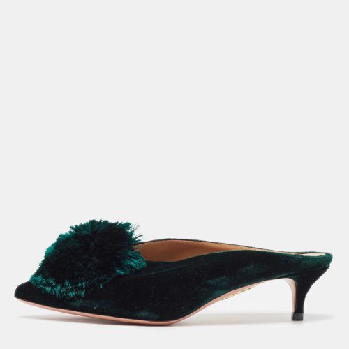 Velvet Powder Puff 45 Pompom-Embellished Mules Size 36.5 - Aquazzura - Modalova