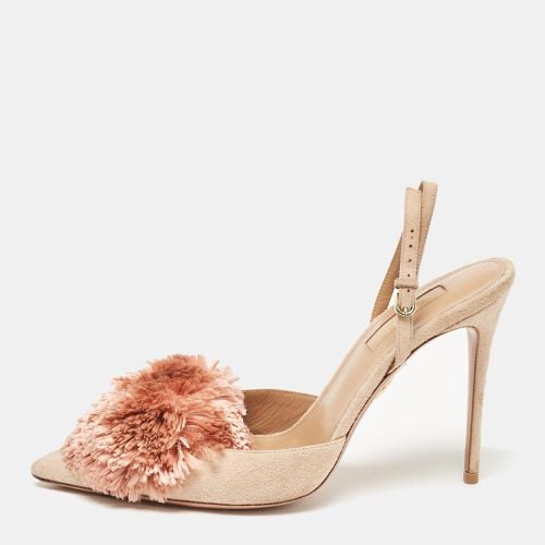 Suede Powder Puff Pointed Toe Slingback Sandals Size 38 - Aquazzura - Modalova