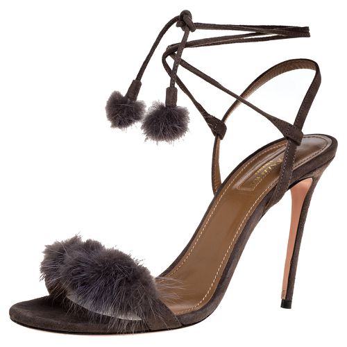 Mink Fur and Suede Wild Russian Ankle Wrap Sandals Size 39 - Aquazzura - Modalova