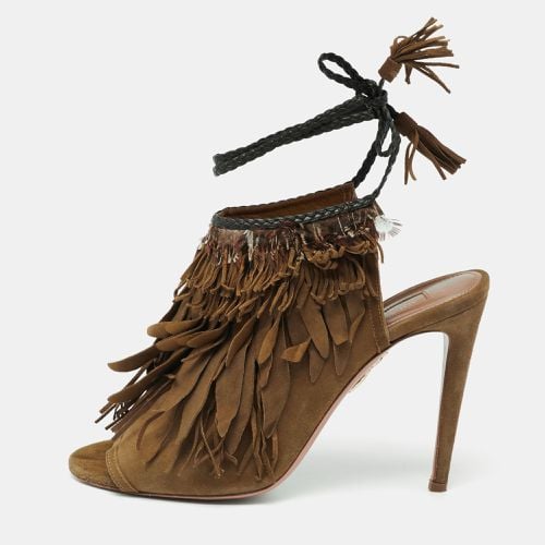 Olive Suede Tassel Ankle Tie Sandals Size 39 - Aquazzura - Modalova