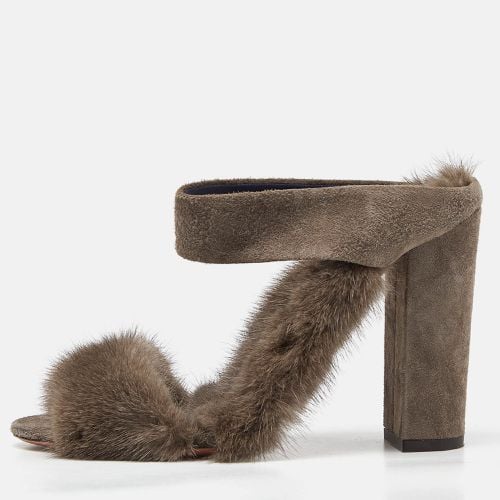 Mink Fur Strap Slide Sandals Size 37.5 - Aquazzura - Modalova