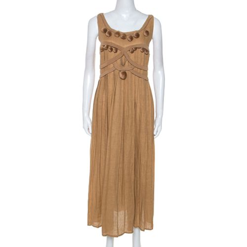 Camel Linen Pom Pom Detail Pleated Dress L - Bottega Veneta - Modalova