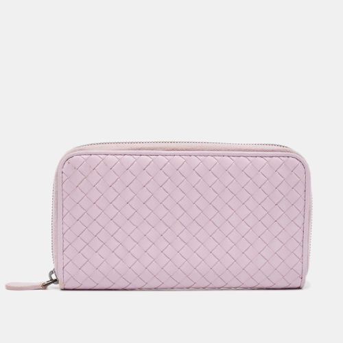 Lilac Intrecciato Leather Zip Around Wallet - Bottega Veneta - Modalova