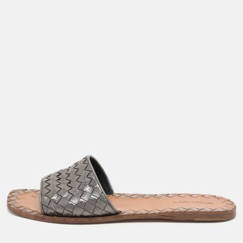 Dark Grey Intrecciato Leather Flat Slides Size 39.5 - Bottega Veneta - Modalova