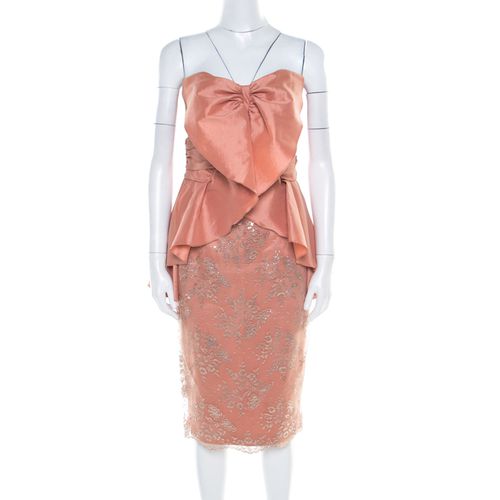 Collection Copper Metallic Lace Overlay Strapless Kimono Dress L - Badgley Mischka - Modalova